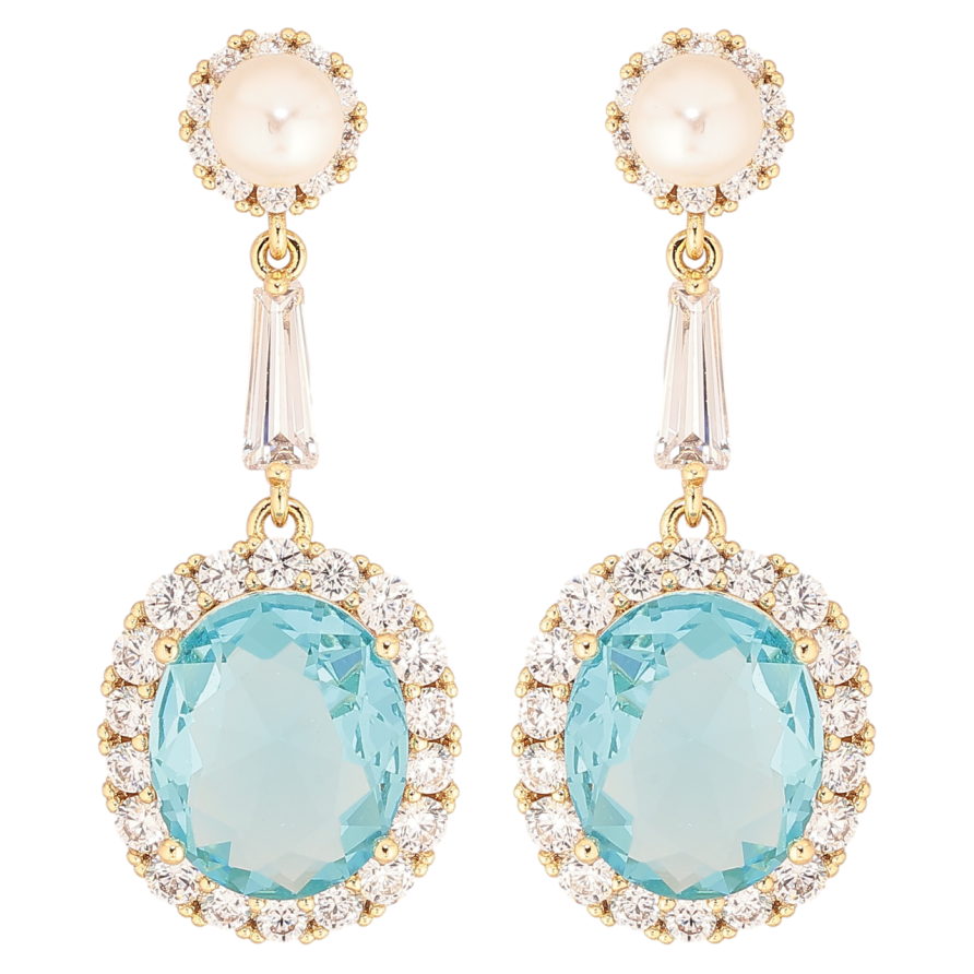 Сережки Xuping Позолота 14K пусети «Підвіски з блакитними фіанітами в обрамленні цирконію» фото №1