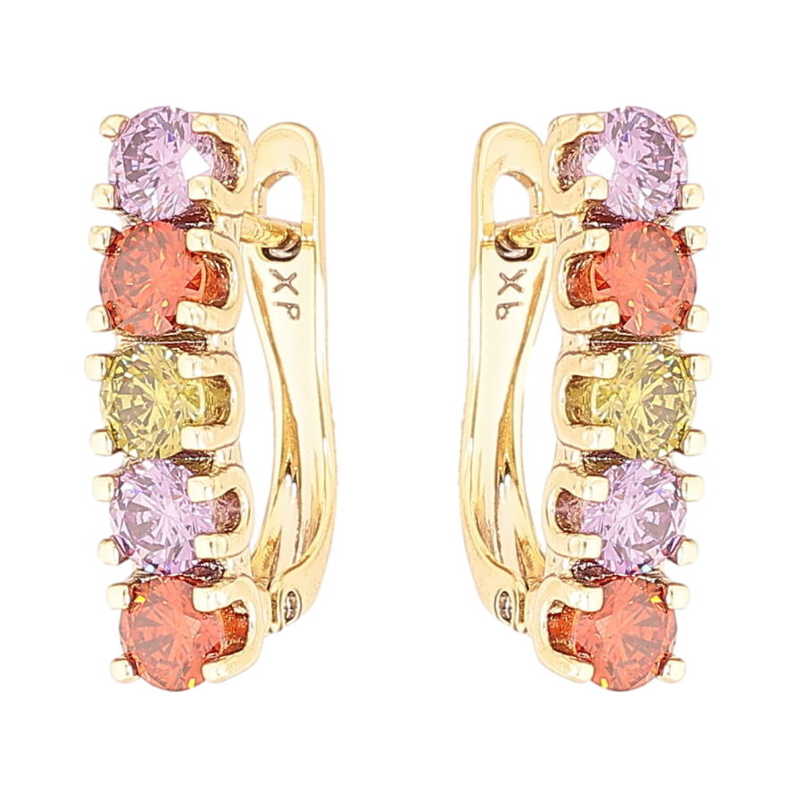 Сережки Xuping Позолота 14K  англійський замок «Доріжки різнокольорових кристалів» фото №1
