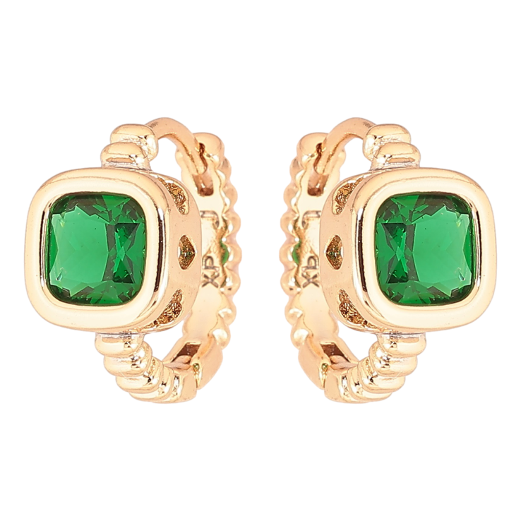 Серьги Xuping Позолота 18K колечки Зеленые кристаллы фото №3