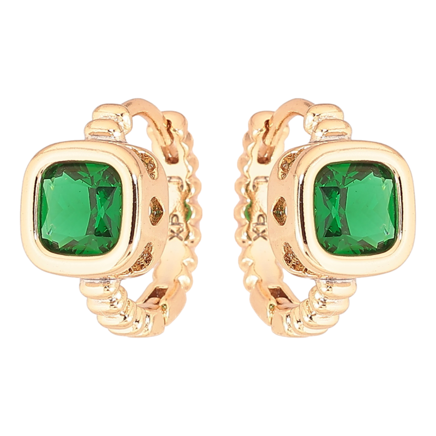 Серьги Xuping Позолота 18K колечки Зеленые кристаллы фото №1