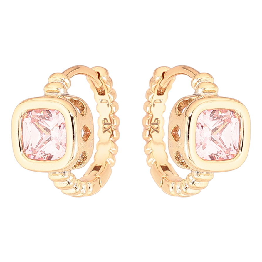 Сережки Xuping Позолота 18K колечка «Рожеві кристали» фото №1