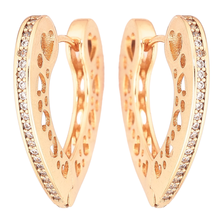 Сережки Xuping Позолота 18K колечка «Сердечка з різьбленим бічним візерунком і доріжками кристалів» фото №24