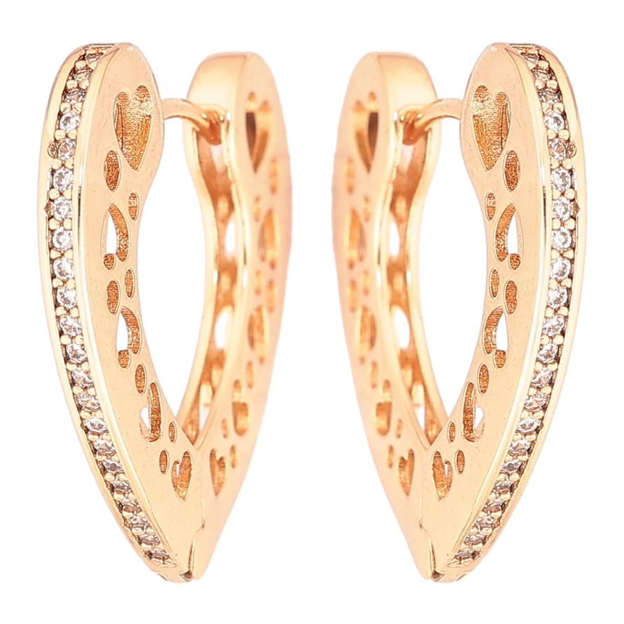 Сережки Xuping Позолота 18K колечка «Сердечка з різьбленим бічним візерунком і доріжками кристалів» фото №1