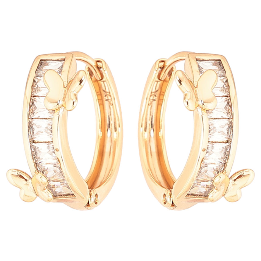 Серьги Xuping Позолота 18K колечки Кристальные дорожки с бабочками фото №1
