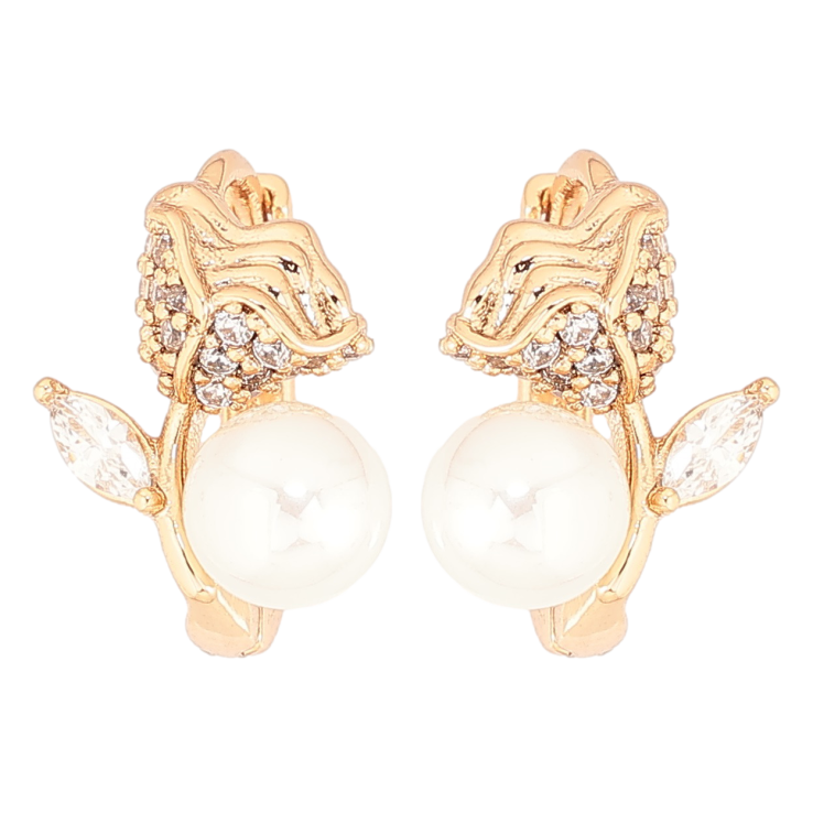 Сережки Xuping Позолота 18K колечка «Квіточки з перлинами» фото №20