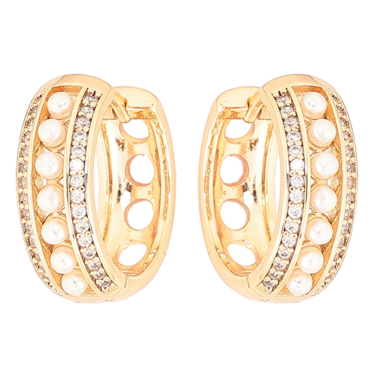 Сережки Xuping Позолота 18K колечка «Візерунок з кришталевих і перлинних доріжок» фото №4