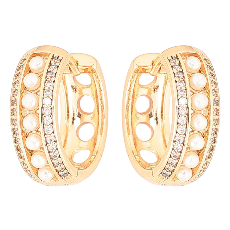 Сережки Xuping Позолота 18K колечка «Візерунок з кришталевих і перлинних доріжок» фото №2