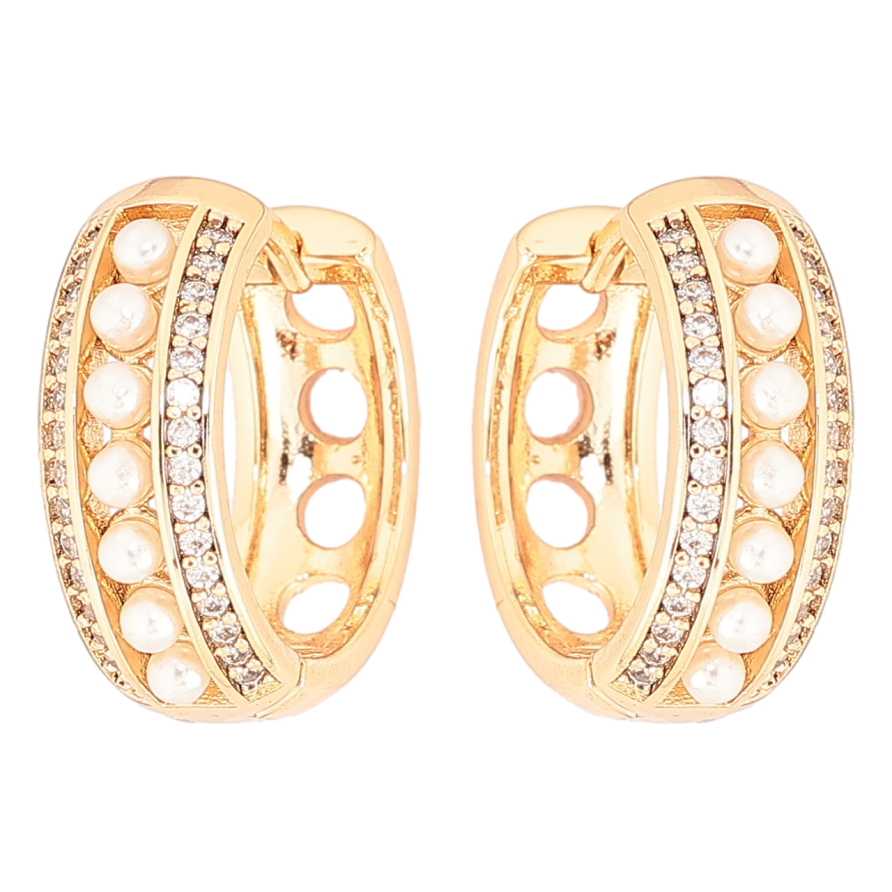 Сережки Xuping Позолота 18K колечка «Візерунок з кришталевих і перлинних доріжок» фото №1