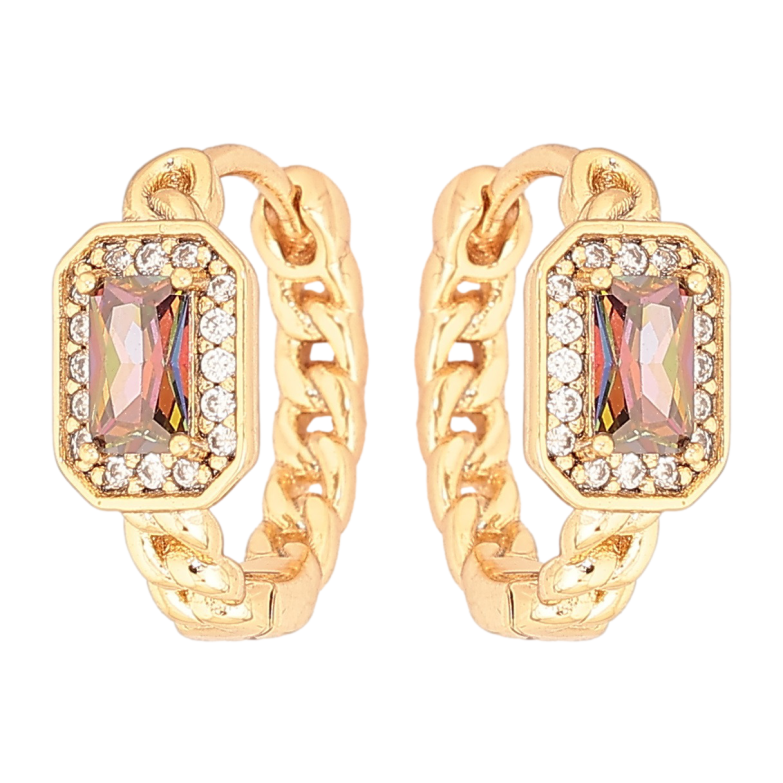 Сережки Xuping Позолота 18K колечка «Візерунок ланцюжок з кристалом хамелеон» фото №1