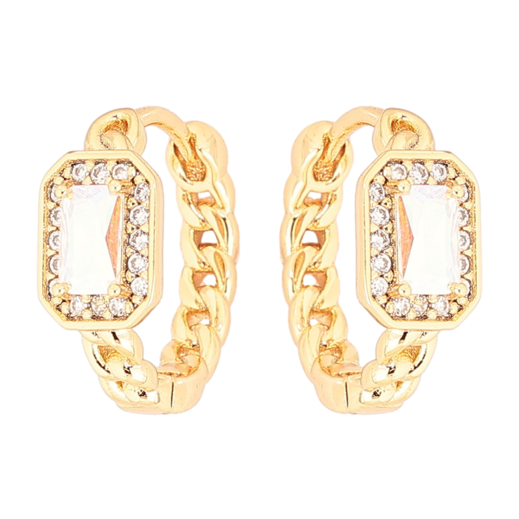 Серьги Xuping Позолота 18K колечки Узор цепочка с радужным кристаллом фото №11