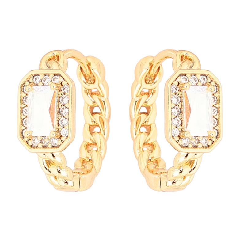 Сережки Xuping Позолота 18K колечка «Візерунок ланцюжок з райдужным кристалом» фото №1