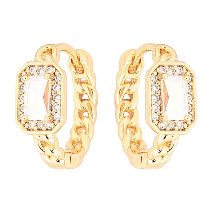 Серьги Xuping Позолота 18K колечки Узор цепочка с радужным кристаллом фото №1