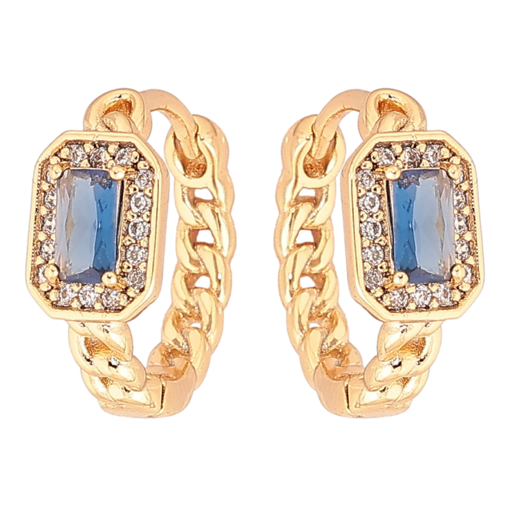 Серьги Xuping Позолота 18K колечки Узор цепочка с синим кристаллом фото №10