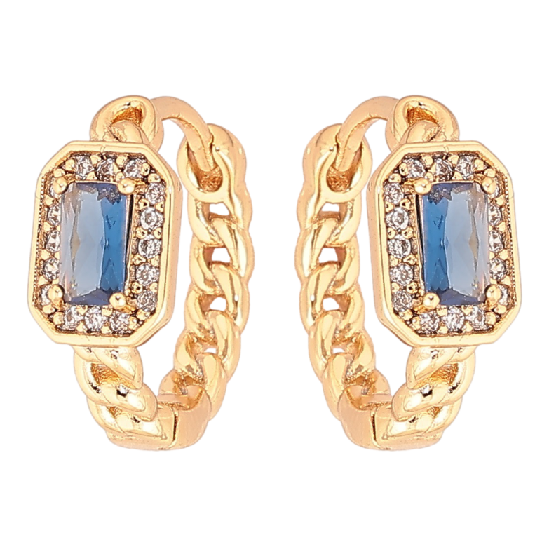 Сережки Xuping Позолота 18K колечка «Візерунок ланцюжок з синім кристалом» фото №1