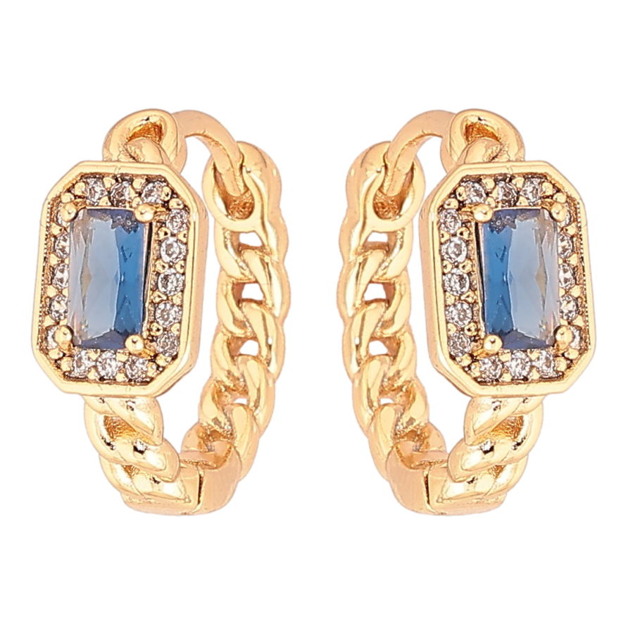 Серьги Xuping Позолота 18K колечки Узор цепочка с синим кристаллом фото №1