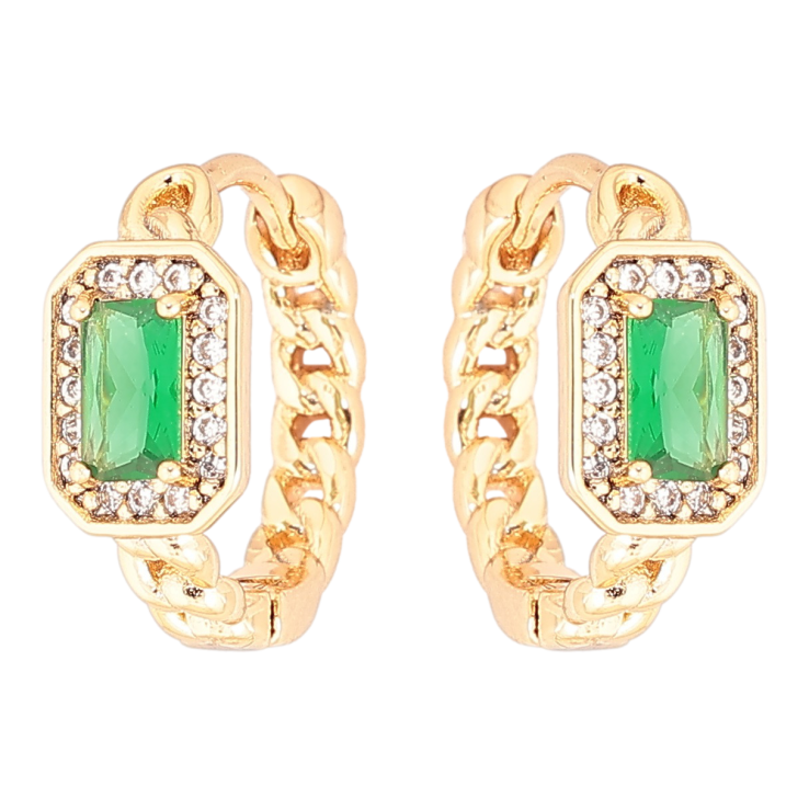 Серьги Xuping Позолота 18K колечки Узор цепочка с зеленым кристаллом фото №25