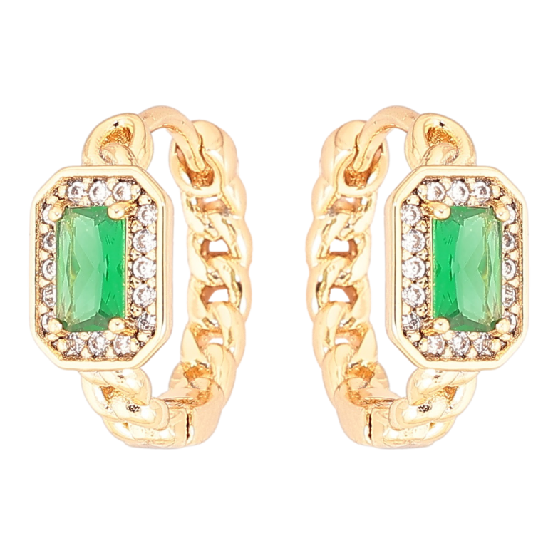 Серьги Xuping Позолота 18K колечки Узор цепочка с зеленым кристаллом фото №2