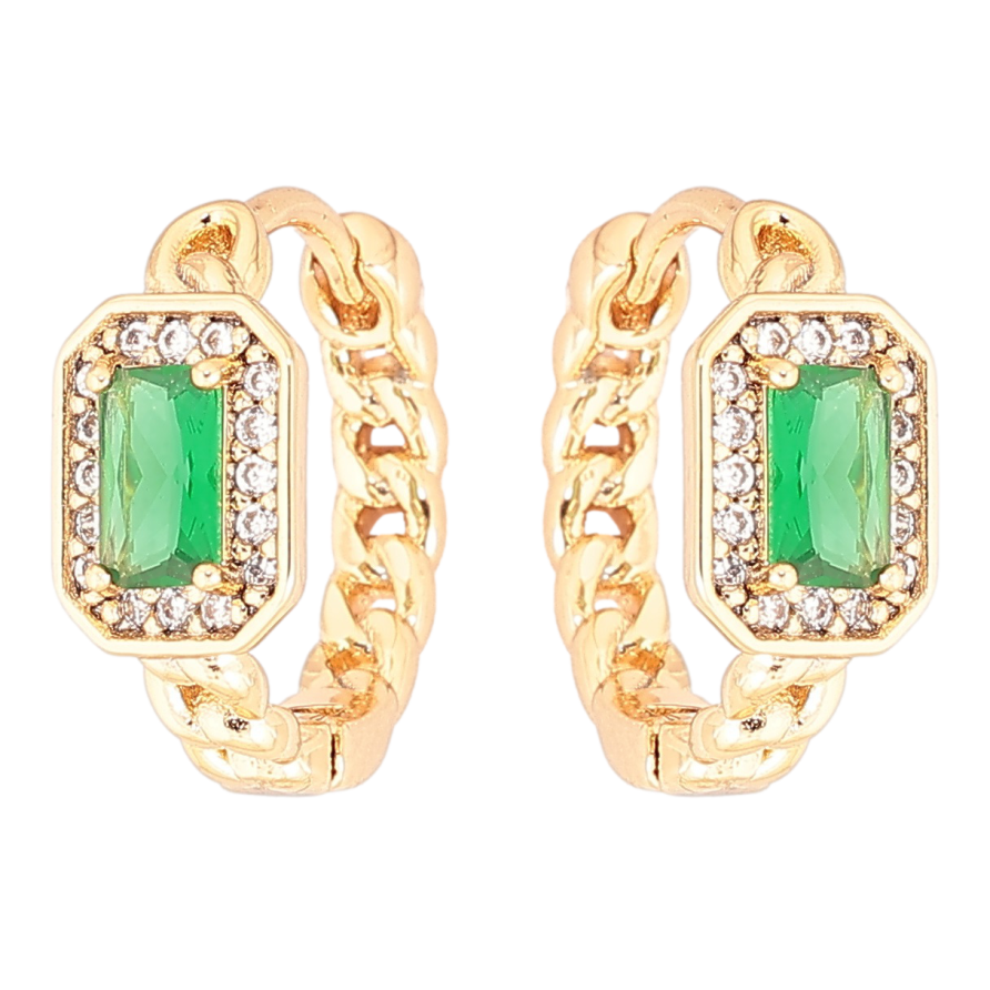 Серьги Xuping Позолота 18K колечки Узор цепочка с зеленым кристаллом фото №1