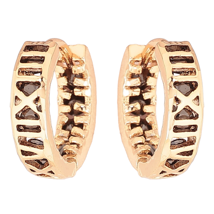 Серьги Xuping Позолота 18K колечки Римские цифры с черными кристаллами ø 15мм фото №3