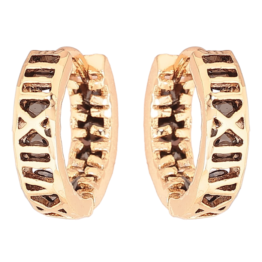 Сережки Xuping Позолота 18K колечка «Римські цифри з чорними кристалами» ø 15мм фото №1