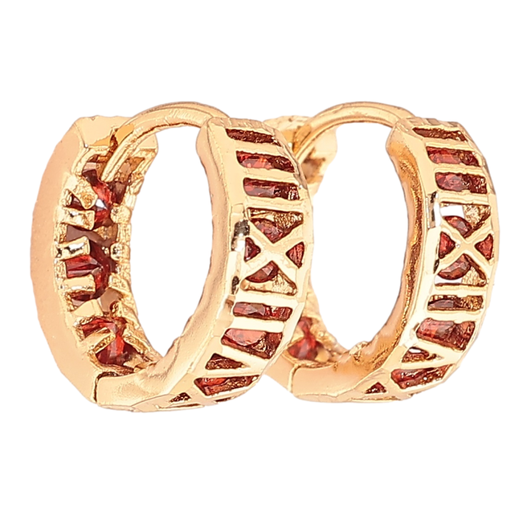 Серьги Xuping Позолота 18K колечки Римские цифры с красными кристаллами ø 13мм фото №2