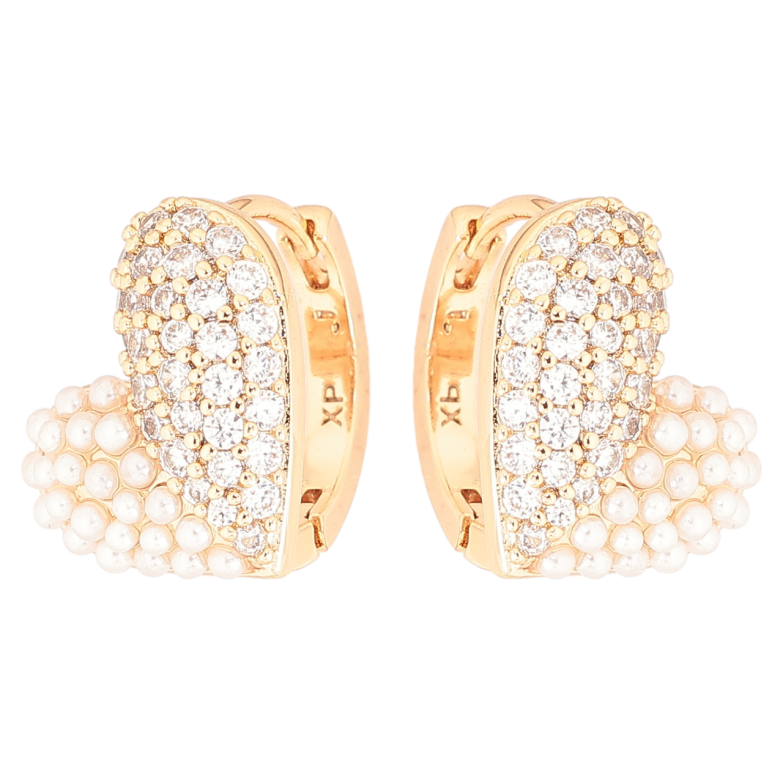 Сережки Xuping Позолота 18K колечка «Сердечка з кристалами та перлинами» фото №1
