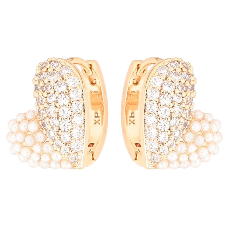 Серьги Xuping Позолота 18K колечки Сердечки с кристаллами и жемчужинами фото №1