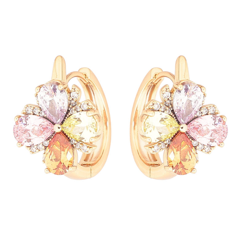 Сережки Xuping Позолота 18K колечка «Квіточки з різнокольорових кристалів» фото №1