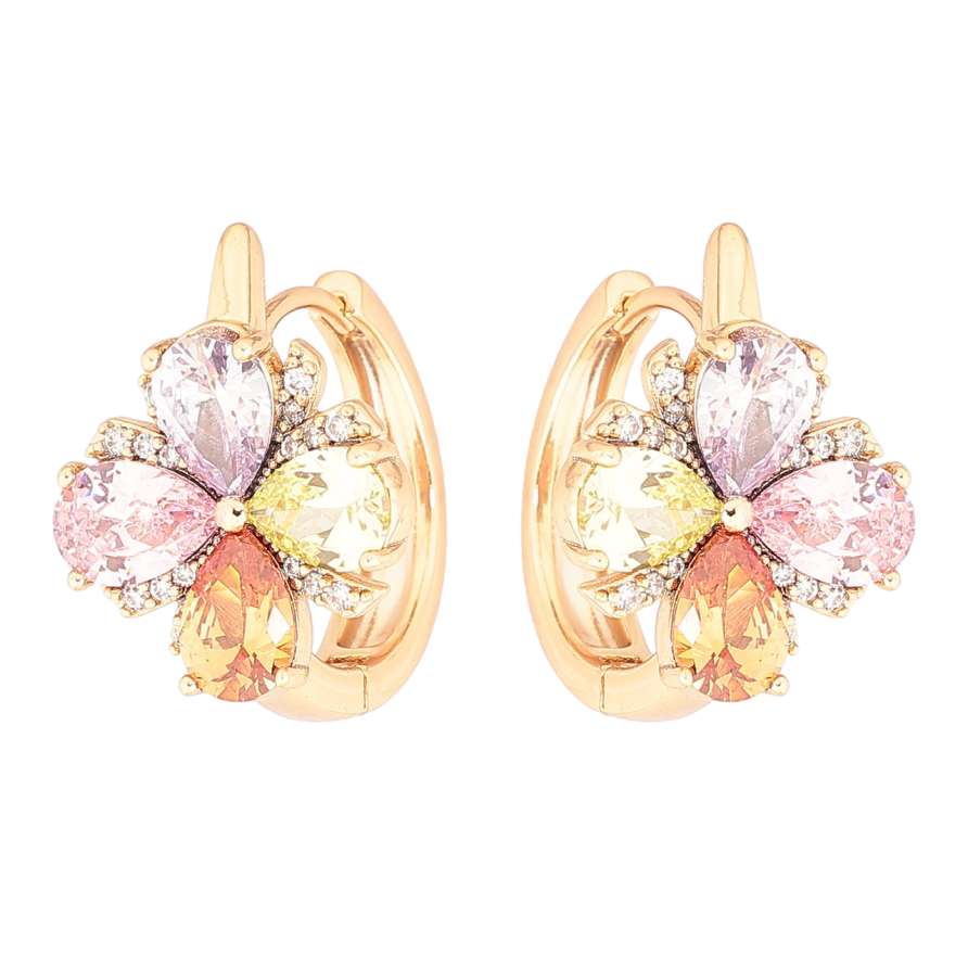 Сережки Xuping Позолота 18K колечка «Квіточки з різнокольорових кристалів» фото №1 Сережки Xuping Позолота 18K колечка «Квіточки з різнокольорових кристалів» фото №1