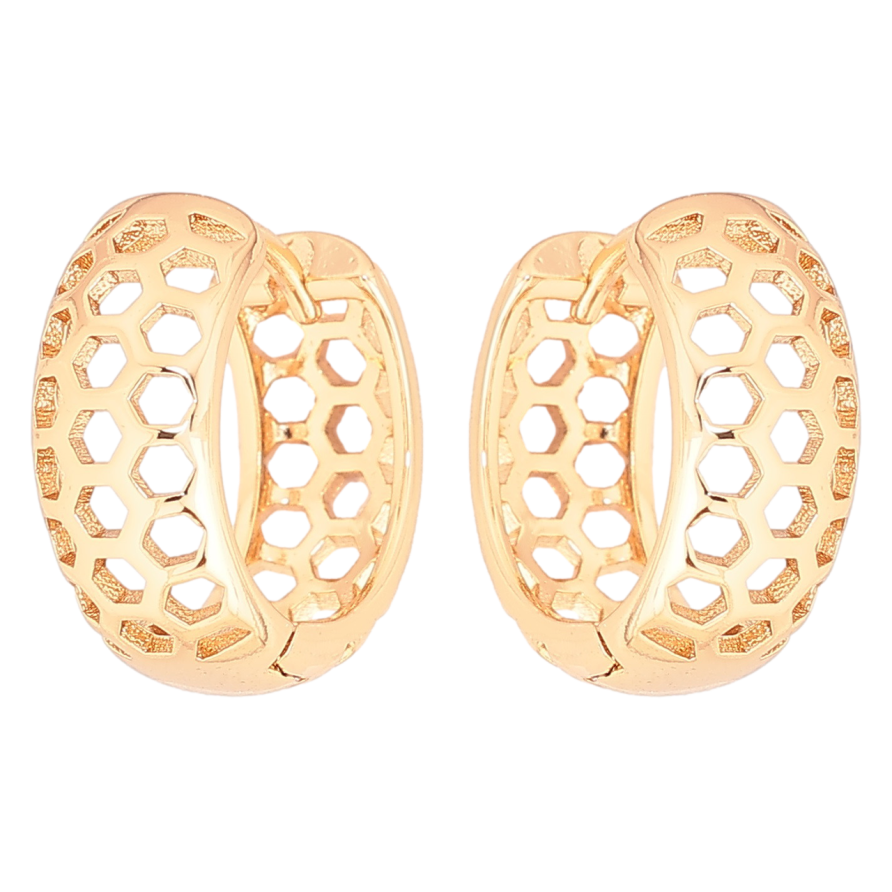 Сережки Xuping Позолота 18K колечка «Різьблений візерунок стільники» фото №1