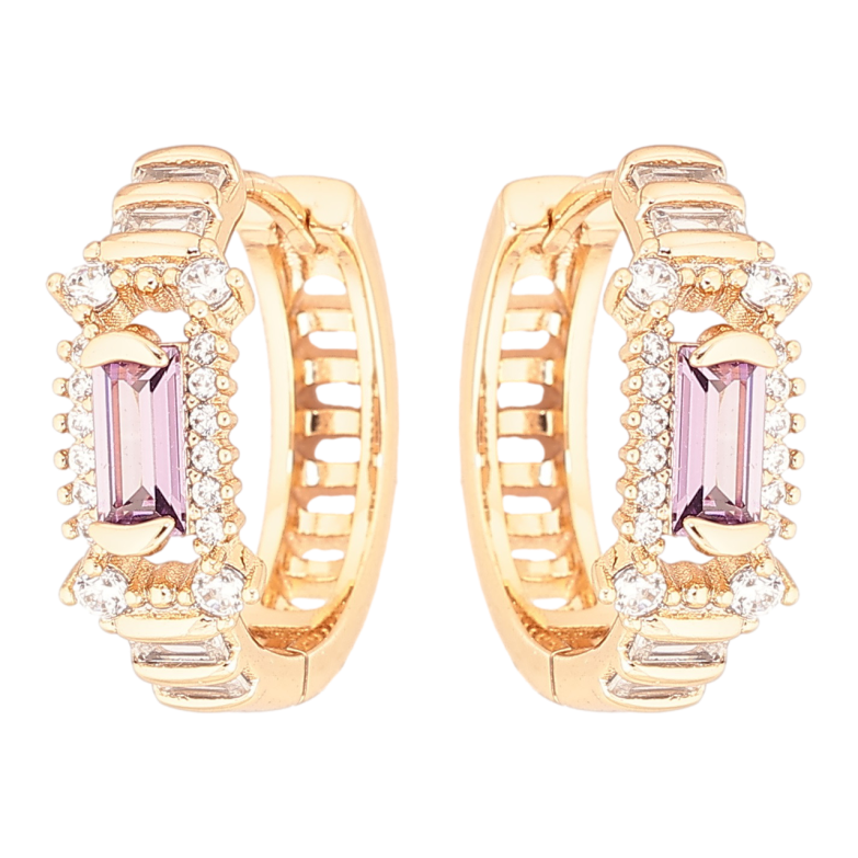 Сережки Xuping Позолота 18K колечка «Декоративний візерунок із бузковими кристалами» фото №1