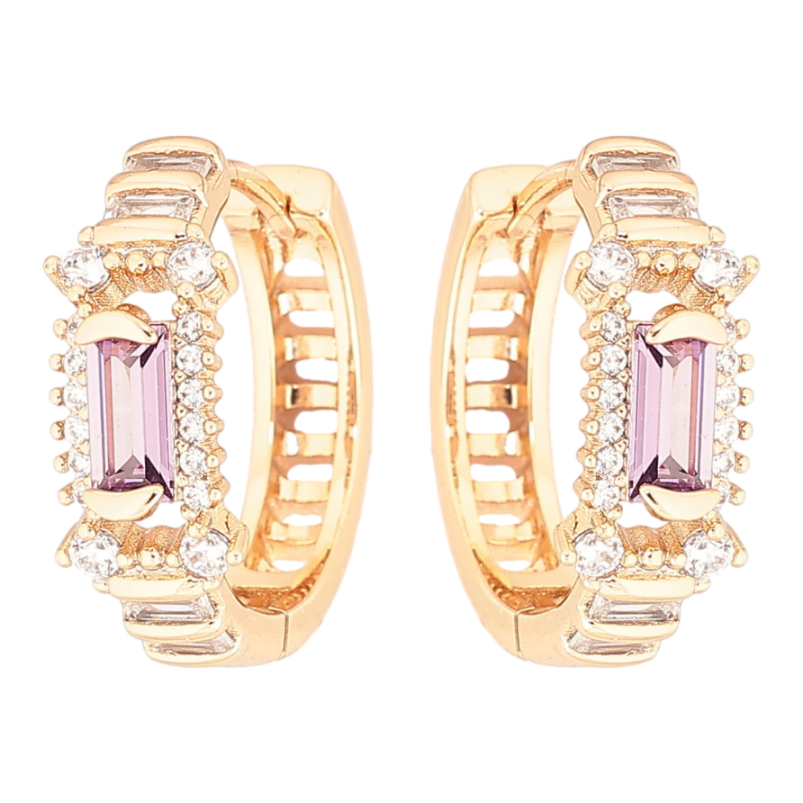 Серьги Xuping Позолота 18K колечки Декоративный узор с сиреневыми кристаллами фото №1