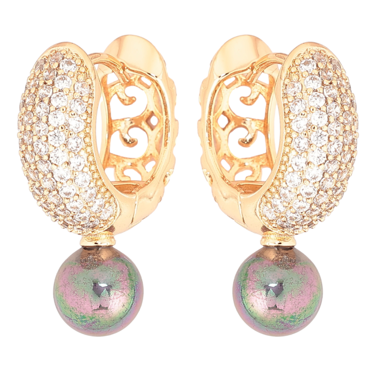 Серьги Xuping Позолота 18K колечки Инкрустация кристаллами с черными жемчужинами фото №12