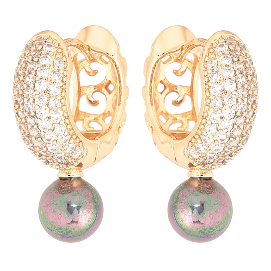 Серьги Xuping Позолота 18K колечки Инкрустация кристаллами с черными жемчужинами фото №1