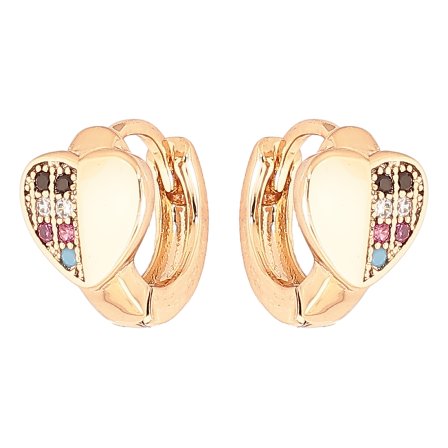 Серьги Xuping Позолота 18K колечки Сердечки с разноцветными кристаллами фото №1