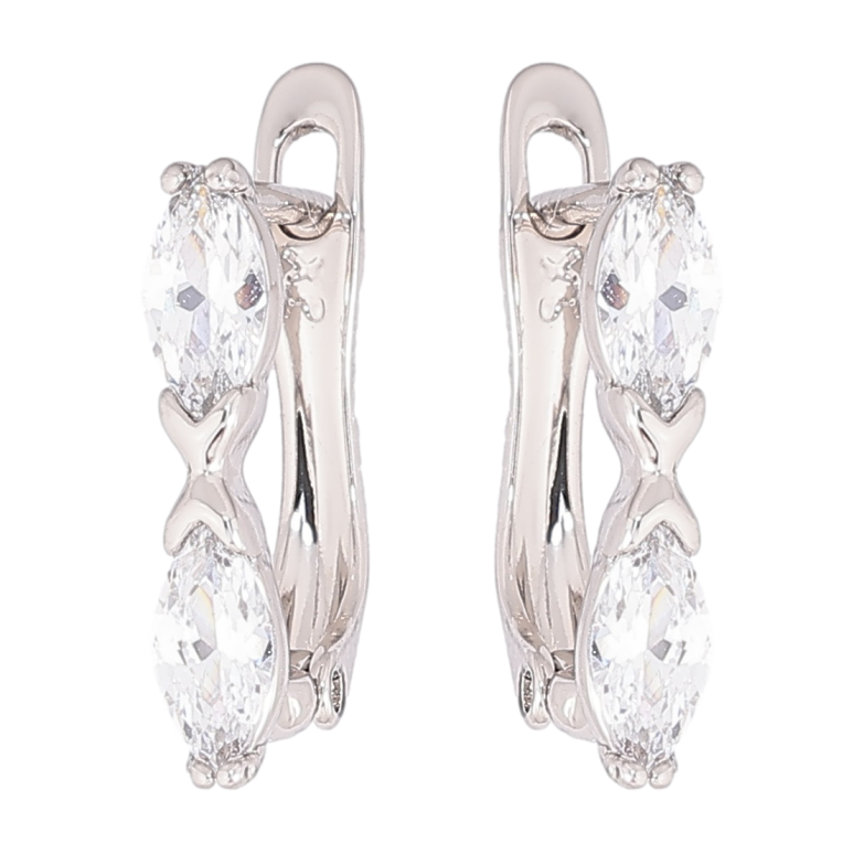 Серьги Xuping Родий английский замок Два кристалла фото №1