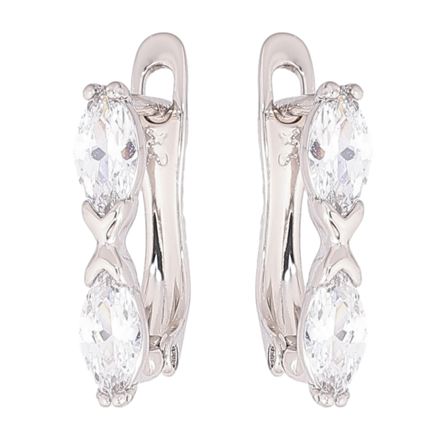 Серьги Xuping Родий английский замок Два кристалла фото №1