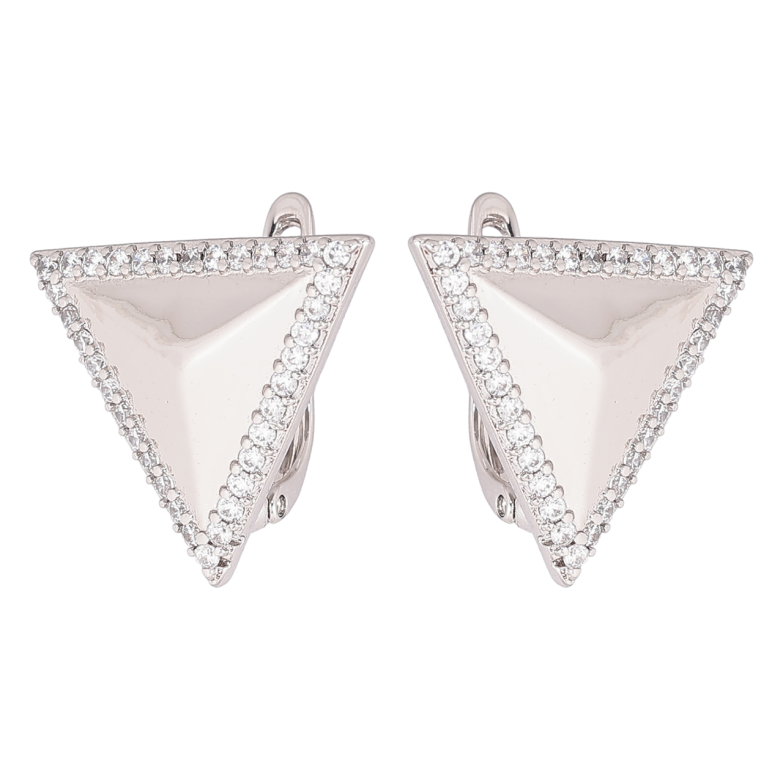 Серьги Xuping Родий английский замок Треугольники с кристаллами фото №1
