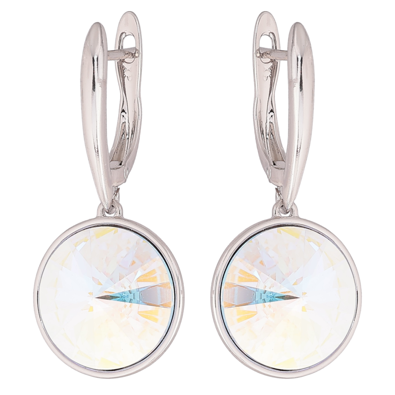 Сережки Xuping колір Родій з кристалами Swarovski англійський замок «Підвіски з кристалами АВ» ø 16мм фото №1