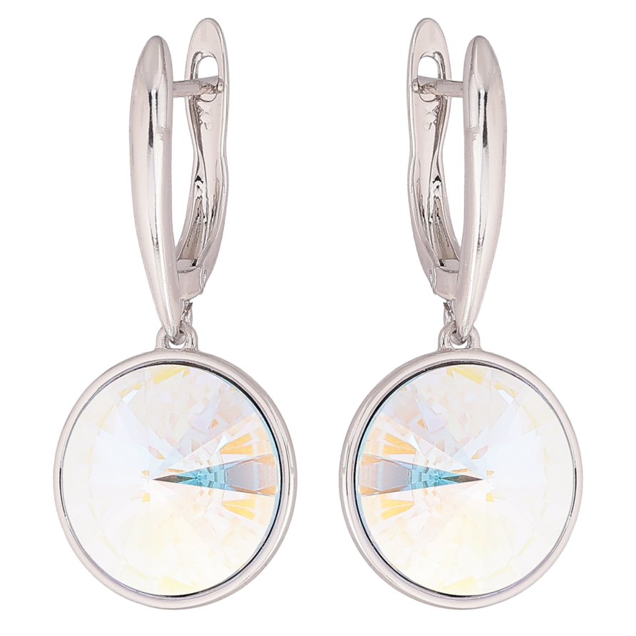 Сережки Xuping колір Родій з кристалами Swarovski англійський замок «Підвіски з кристалами АВ» ø 16мм фото №1