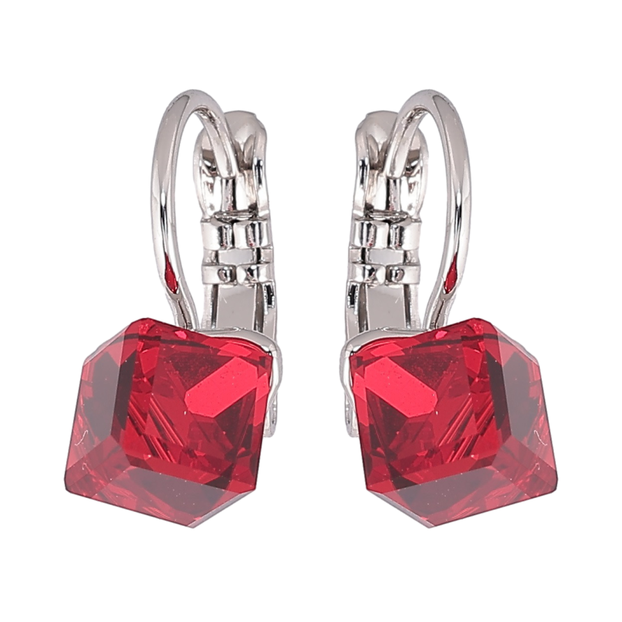 Серьги Xuping цвет Родий с кристаллами Swarovski французский замок Кубики Siam 6х6мм фото №1