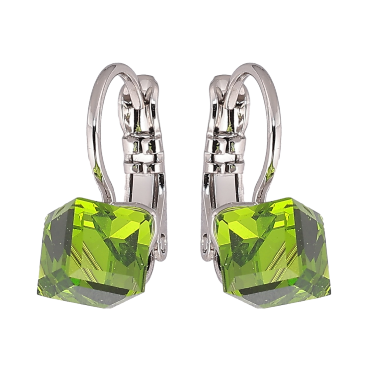 Сережки Xuping колір Родій з кристалами Swarovski французький замок «Кубики Olivine» 6х6мм фото №19