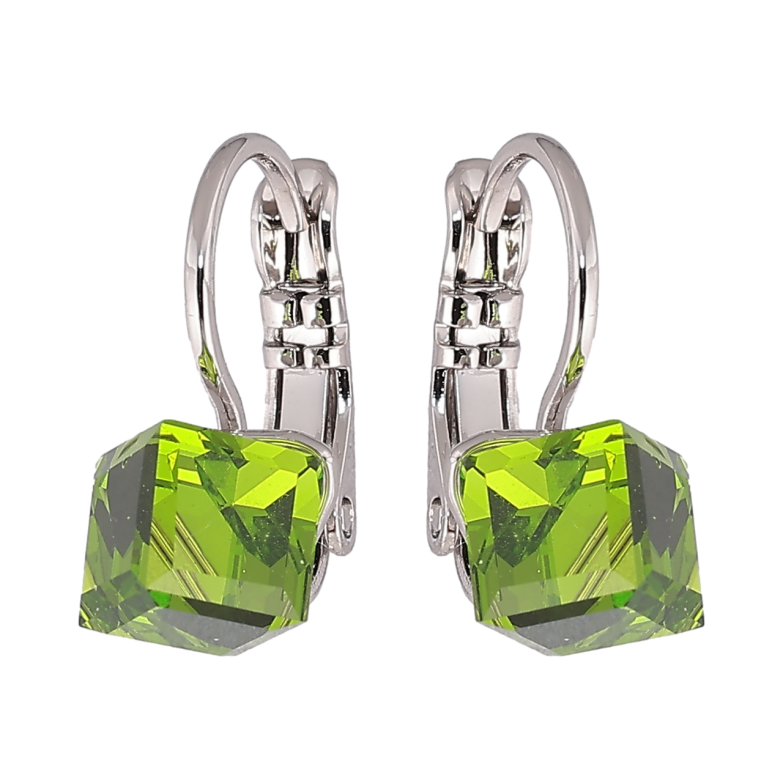 Сережки Xuping колір Родій з кристалами Swarovski французький замок «Кубики Olivine» 6х6мм фото №1