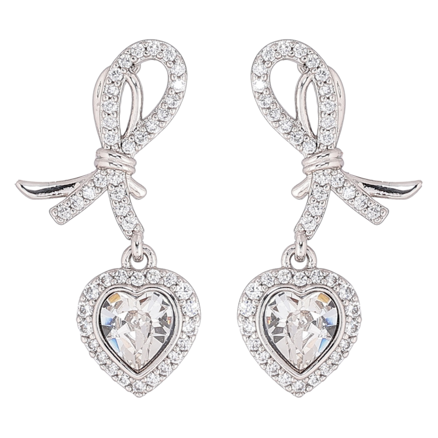 Сережки Xuping колір Родій з кристалами Swarovski пусети «Петельки з кришталевими сердечками Clear» фото №1