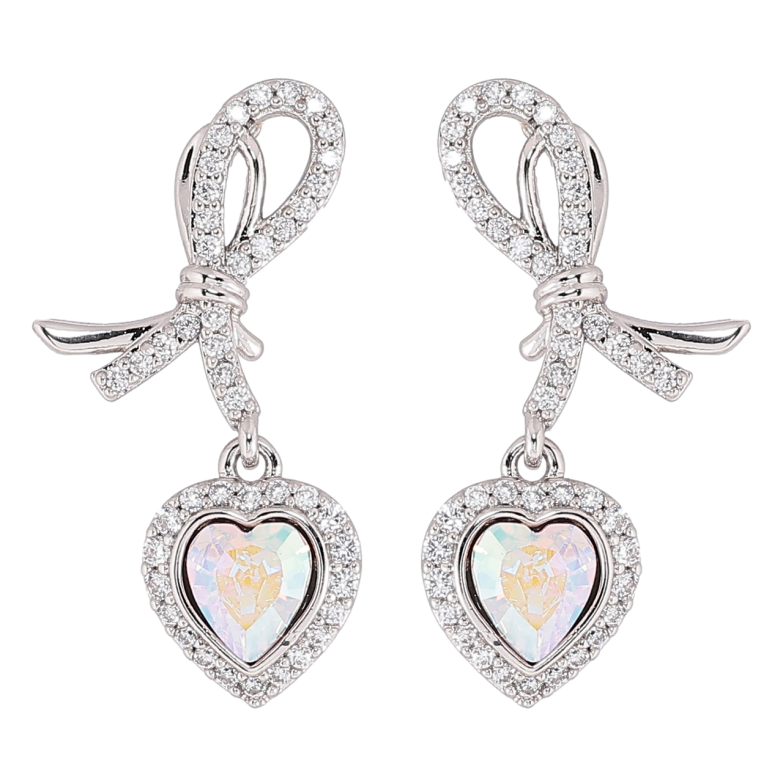 Серьги Xuping цвет Родий с кристаллами Swarovski пусеты Петельки с кристальными сердечками АВ фото №22