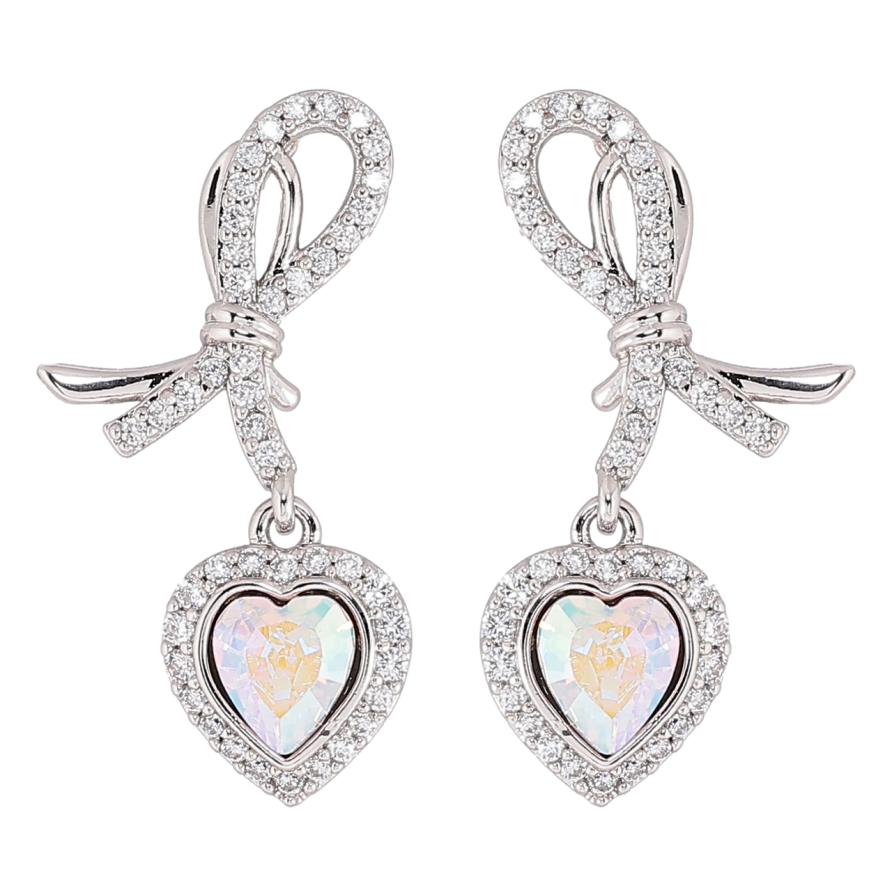 Сережки Xuping колір Родій з кристалами Swarovski пусети «Петельки з кришталевими сердечками АВ» фото №1