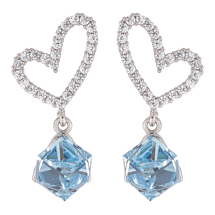 Сережки Xuping колір Родій з кристалами Swarovski пусети «Сердечка з кубиками Aquamarine» фото №11