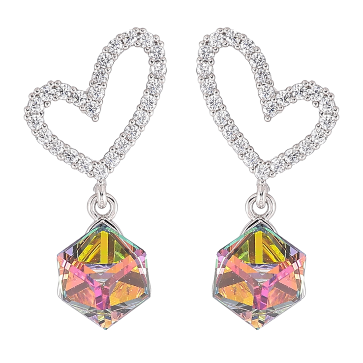 Сережки Xuping колір Родій з кристалами Swarovski пусети «Сердечка з кубиками Vitrail Medium» фото №3