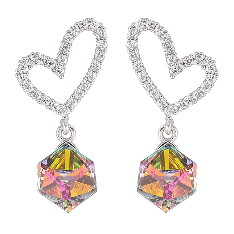 Серьги Xuping цвет Родий с кристаллами Swarovski пусеты Сердечки с кубиками Vitrail Medium фото №1