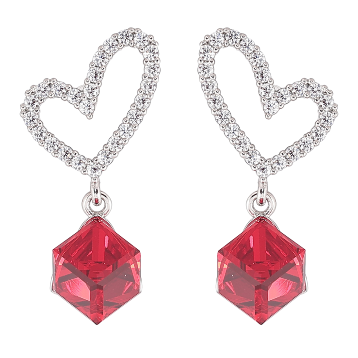 Сережки Xuping колір Родій з кристалами Swarovski пусети «Сердечка з кубиками Siam» фото №4